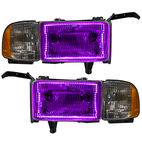 Oracle 94-02 Dodge Ram Pre-Assembled Halo Headlights - ColorSHIFT w/ Simple Controller - 8167-504