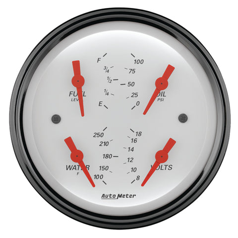 AutoMeter Gauge Quad 3-3/8in. 0 Ohm(e) to 90 Ohm(f)Elec Arctic White - 1314