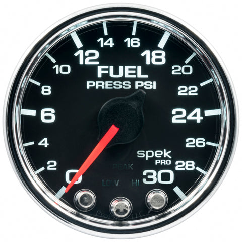 Autometer Spek-Pro Gauge Fuel Press 2 1/16in 30psi Stepper Motor W/Peak & Warn Blk/Chrm - P31631