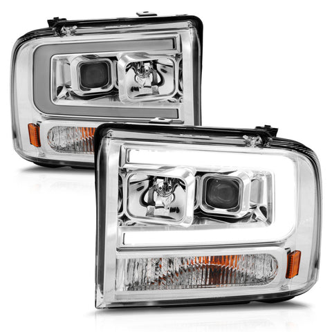 ANZO 99-04 Ford F250/F350/F450/Excursion (excl 99) Projector Headlights - w/Light Bar Chrome Housing - 111552