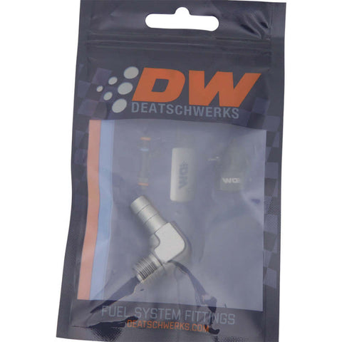 DeatschWerks Metric M12 to 3/8in Hose Barb 90-Degree Fitting w/ Venturi Port - Anodized DW Titanium - 6-02-0650