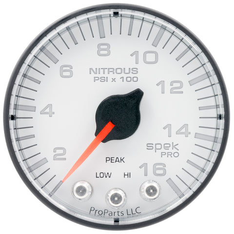 Autometer Spek-Pro 2 1/16in 1600PSI Stepper Motor w/ Peak & Warn White/Black Nitrous Pressure Gauge - P320128