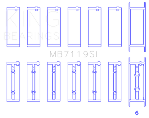 King Engine Bearings Cummins 6Bt/6Bta/6Btaa (Size +0.75mm) Main Bearing Set - MB7119SI0.75