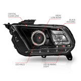 ANZO 2010-2014 Ford Mustang Projector Headlights w/ Halo Black (CCFL) - 121323