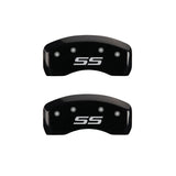 MGP 4 Caliper Covers Engraved Front & Rear Monte Carlo style/SS Black finish silver ch - 14217SSS4BK
