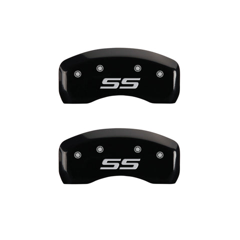 MGP 4 Caliper Covers Engraved Front & Rear Monte Carlo style/SS Black finish silver ch - 14217SSS4BK