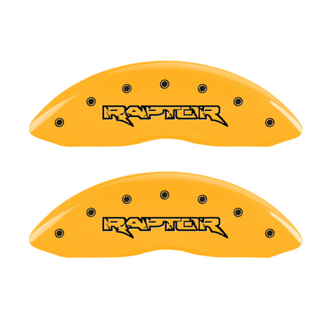 MGP 4 Caliper Covers Engraved Front & Rear Raptor Yellow Finish Black Char 2011 Ford F-150 - 10213SRPTYL
