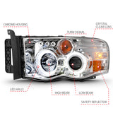 ANZO 2002-2005 Dodge Ram 1500 Projector Headlights w/ Halo Chrome Clear Amber - 111491