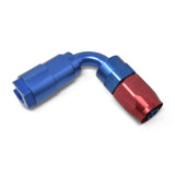 Russell Performance 3/8in SAE Quick Disc Female to -6 Hose Red/Blue 90 Degree Hose End - 611220