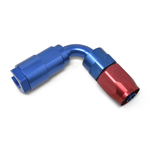 Russell Performance 3/8in SAE Quick Disc Female to -6 Hose Red/Blue 90 Degree Hose End - 611220