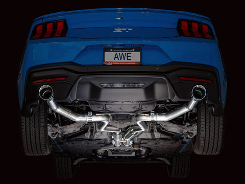 AWE 2024 Ford Mustang GT Fastback S650 RWD Track Edition Cat-Back Exhaust w/ Dual Chrome Silver Tips - 3020-32650