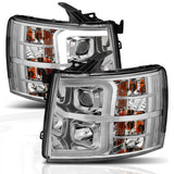 ANZO 07-13 Chevrolet Silverado 1500/2500/3500 Proj Headlights w/ Plank Style Switchback Chrome w/Amb - 111411