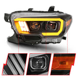 ANZO 2016-2017 Toyota Tacoma Projector Headlights w/ Plank Style Switchback Black w/ Amber - 111396