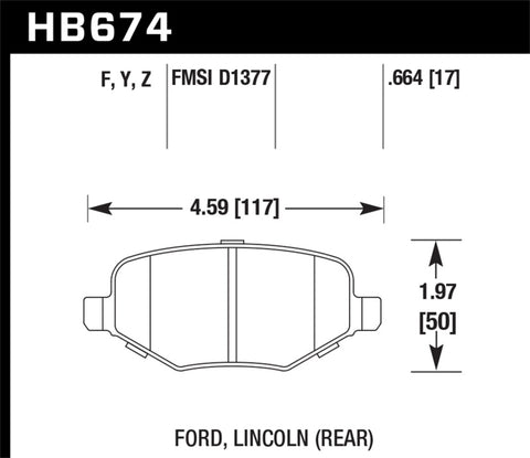 Hawk Ford Edge/Explorer/Flex/Taurus/ Lincoln MKS/MKT/MKX Perf Ceramic Street Rear Brake Pads - HB674Z.664