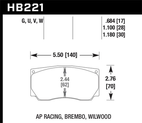 Hawk DTC-50 AP Racing/Wilwood Race Brake Pads - HB221V1.10