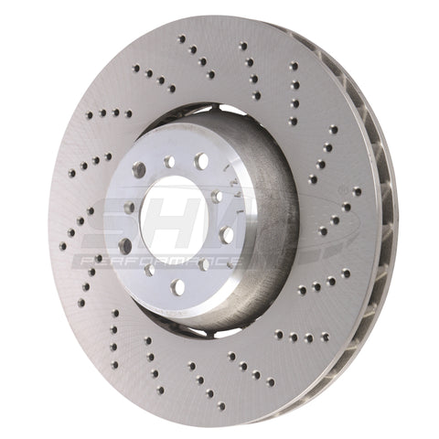 SHW 06-10 BMW M5 5.0L Right Front Cross-Drilled Lightweight Brake Rotor (34112282806) - BFR48061
