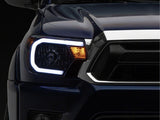 Raxiom 12-15 Toyota Tacoma Axial Series Headlights/Seq LED Bar- Black- Clear Lens - TT21848