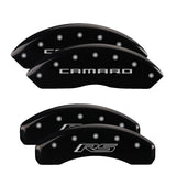 MGP 4 Caliper Covers Engraved Front Gen 5/Camaro Engraved Rear Gen 5/RS Black finish silver ch - 14240SCR5BK