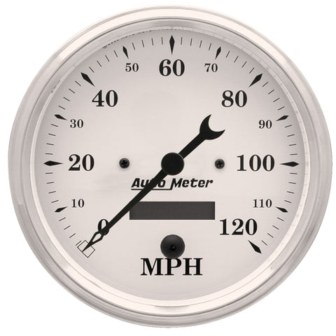 Autometer 5 inch 120mph Electric Programable w/ LCD ODO Old Tyme Speedometer - White - 1689