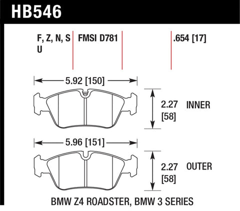 Hawk 08 BMW Z4 3.0L HPS 5.0 Front Brake Pads - HB546B.654