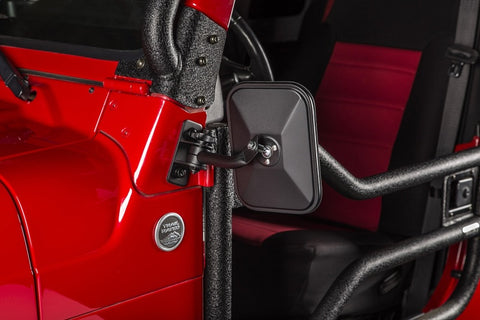 Rugged Ridge 97-18 Jeep Wrangler Textured Black Rectangular Stubby Trail Mirror Kit - 11025.22