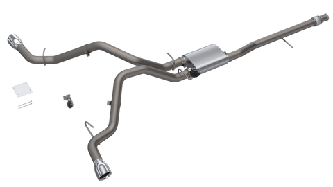 QTP 14-18 Chevy Silverado 1500 4.8L/5.3L EC/CC SB 304SS Scrmr Cat-Back Rear Split Exit w/4.5in Tips - 410015