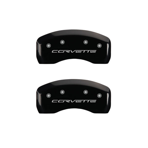 MGP 4 Caliper Covers Engraved Front & Rear C6/Corvette Black finish silver ch - 13008SCV6BK