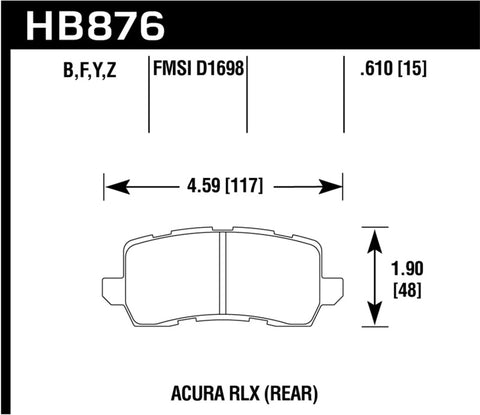 Hawk 14-17 Acura RLX / 15-17 Acura TLX LTS Street Rear Brake Pads - HB876Y.610