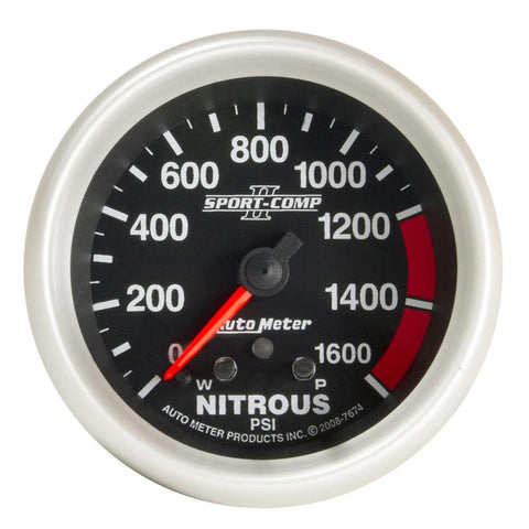 Autometer Sport-Comp II Pro Control 2-5/8in 1600 PSI Nitrous Pressure Gauge w/ Peak and Warn - 7674