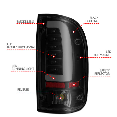 ANZO 1995-2000 Toyota Tacoma LED Taillights Black Housing Smoke Lens (Pair) - 311354