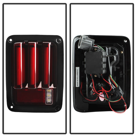 Spyder 07-16 Jeep Wrangler Version 2 Light Bar LED Tail Lights - Red Clear (ALT-YD-JWA07V2-LBLED-RC) - 5084798