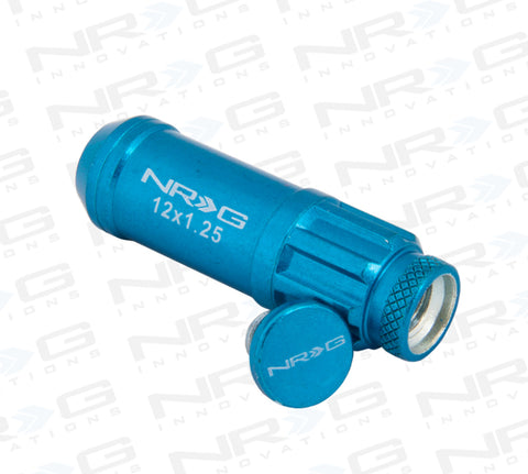 NRG 700 Series M12 X 1.25 Steel Lug Nut w/Dust Cap Cover Set 21 Pc w/Locks & Lock Socket - Blue - LN-LS710BL-21