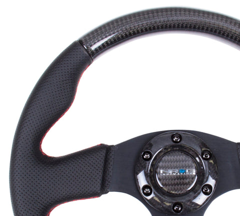 NRG Carbon Fiber Steering Wheel (315mm) Leather Trim w/Red Stitching - ST-310CFRS