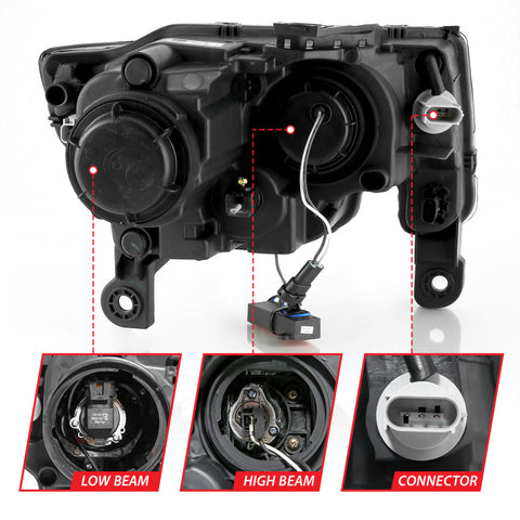 ANZO 2017-2018 Jeep Grand Cherokee Projector Headlights w/ Plank Style Switchback - Black w/ Amber - 111418