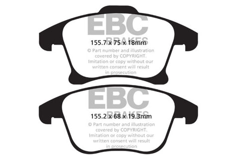 EBC 13+ Ford Fusion 1.6 Turbo Yellowstuff Front Brake Pads - DP42159R