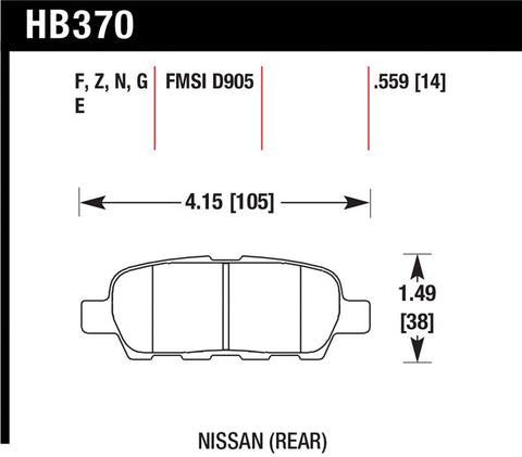 Hawk 03-07 350z / G35 / G35X w/o Brembo DTC-60 Race Rear Brake Pads - HB370G.559
