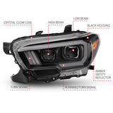 ANZO 2016-2017 Toyota Tacoma Projector Headlights w/ Plank Style Switchback Black w/ Amber w/ DRL - 111397
