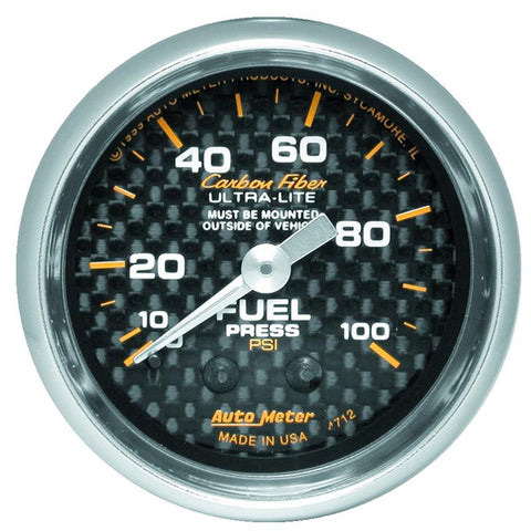 Autometer Carbon Fiber 52mm 100 PSI Mechanical Fuel Pressure Gauge - 4712