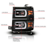 ANZO 14-15 Chevy Silverado 1500 Black Dual Switchback+Sequential LED Tube Sq. Projector Headlights - 111617