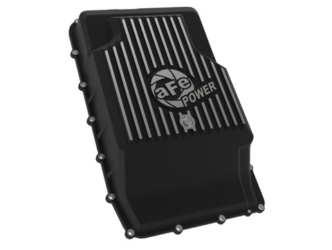 aFe 17-24 Ford F-150 10R60/10R80 Pro Series Rear Transmission Pan Black w/ Machined Fins - 46-71330B