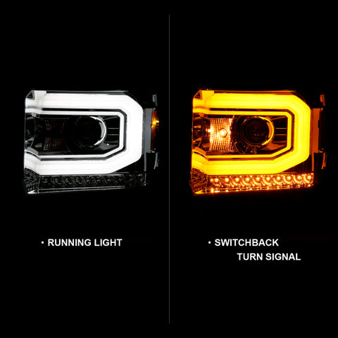 ANZO 2014-2015 Gmc Sierra 1500 Projector Headlight Plank Style Chrome w/ Switchback (Halogen Type) - 111488