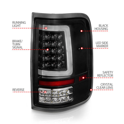 ANZO 2004-2006 Ford F-150 LED Tail Lights w/ Light Bar Black Housing Clear Lens - 311342