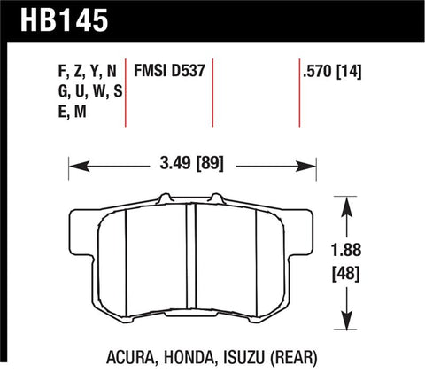 Hawk 06+ Civic Si Ceramic Street Rear Brake Pads - HB145Z.570