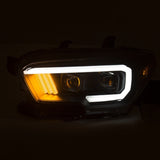 ANZO 2016-2017 Toyota Tacoma Projector Headlights w/ Plank Style Design Black/Amber w/ DRL - 111379
