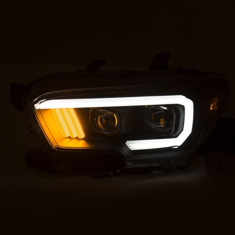 ANZO 2016-2017 Toyota Tacoma Projector Headlights w/ Plank Style Design Black/Amber w/ DRL - 111379