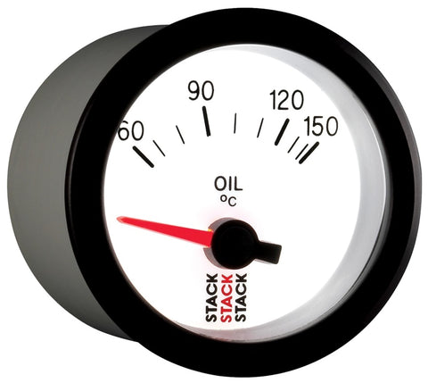 Autometer Stack 52mm 60-150 Deg C M10 Male Electric Oil Temp Gauge - White - ST3259