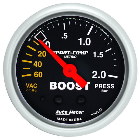 Autometer Sport-Comp 52mm 60cm/HG -2.0 Bar Mechanical Boost Gauge - 3303-M