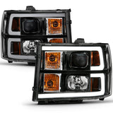 ANZO 2007-2013 GMC Sierra 1500 Projector Headlight Plank Style Black w/ Clear Lens Amber - 111482