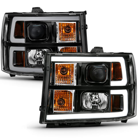ANZO 2007-2013 GMC Sierra 1500 Projector Headlight Plank Style Black w/ Clear Lens Amber - 111482
