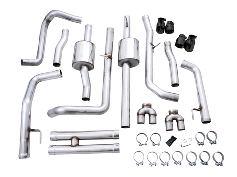 AWE Tuning 4th Gen GM 1500 6.2L 0FG Cat-Back Split Rear Exit (w/ Bumper Cutouts) - Quad Diamond Tips - 3015-43204